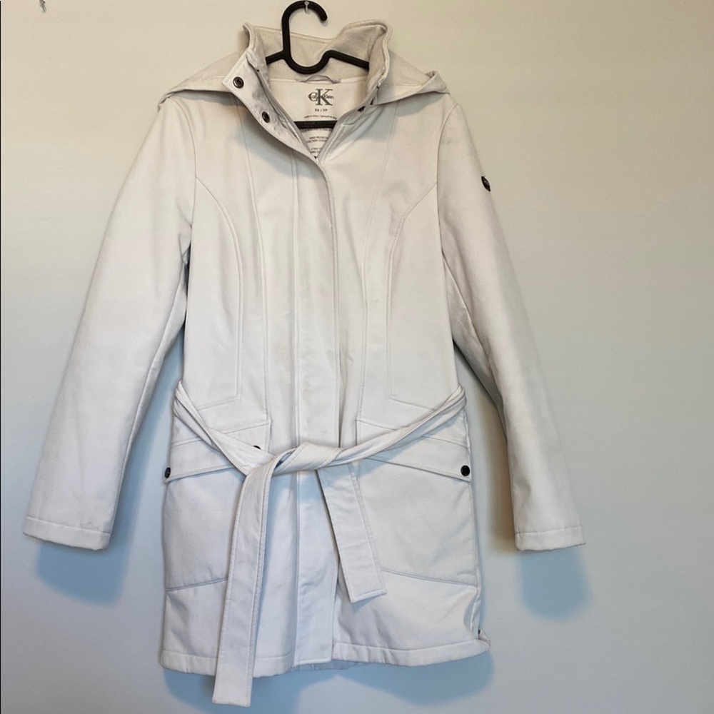 Calvin Klein White Trench Coat with Belted Waist